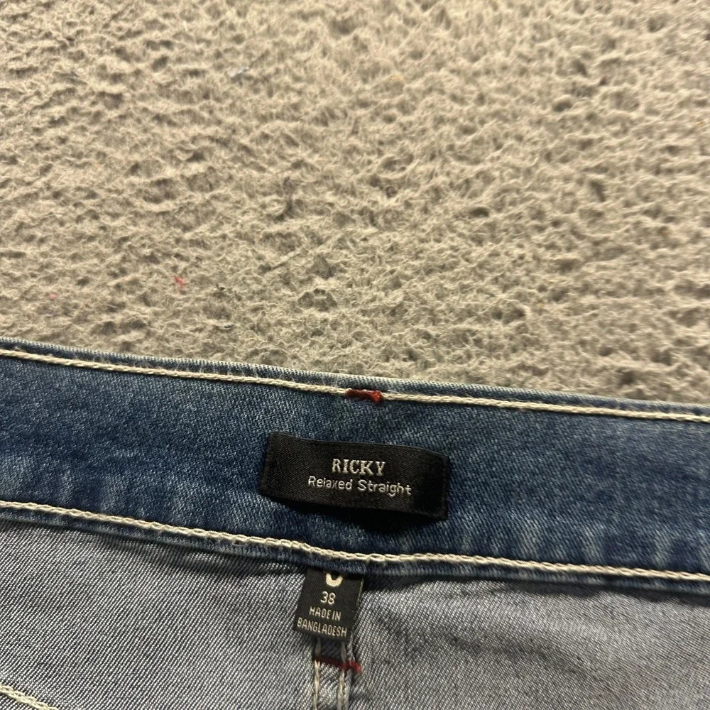 True Religion Ricky Jeans Men 38x34 Blue Cotton Denim Straight Relaxed Fit Faded